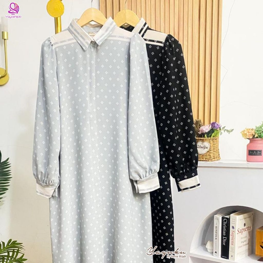 Salvina Dress Gamis Hitam Motif Premium Busui Friendly Elegan & Nyaman Lengan Panjang Formal Casual
