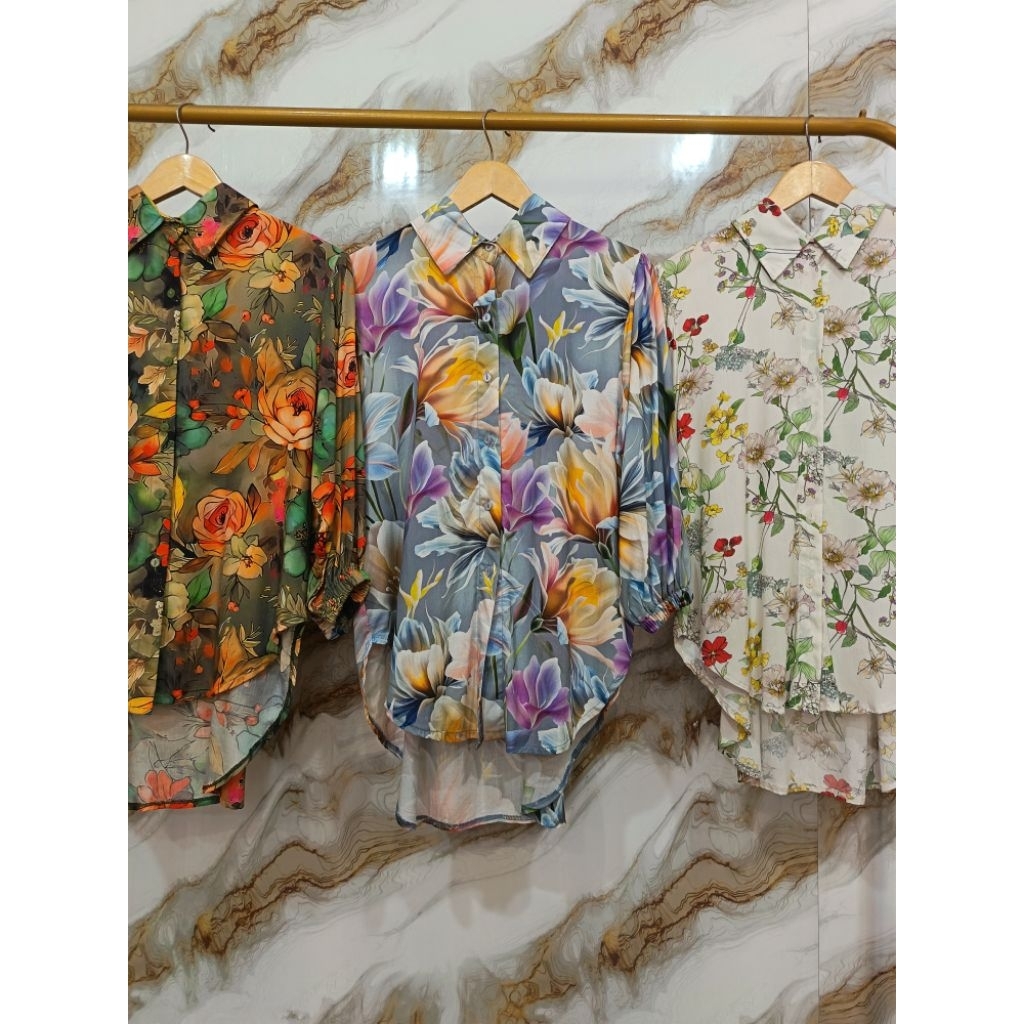 Kemeja Wanita Rayon Twill [Kemeja Wanita Motif Bunga Adem]