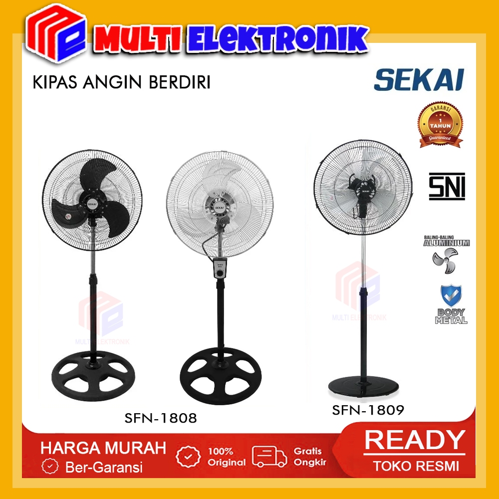 SEKAI Kipas Angin Berdiri Tornado Metal Stand Fan SFN-1808 / SFN-1809 Ukuran 18 Inch