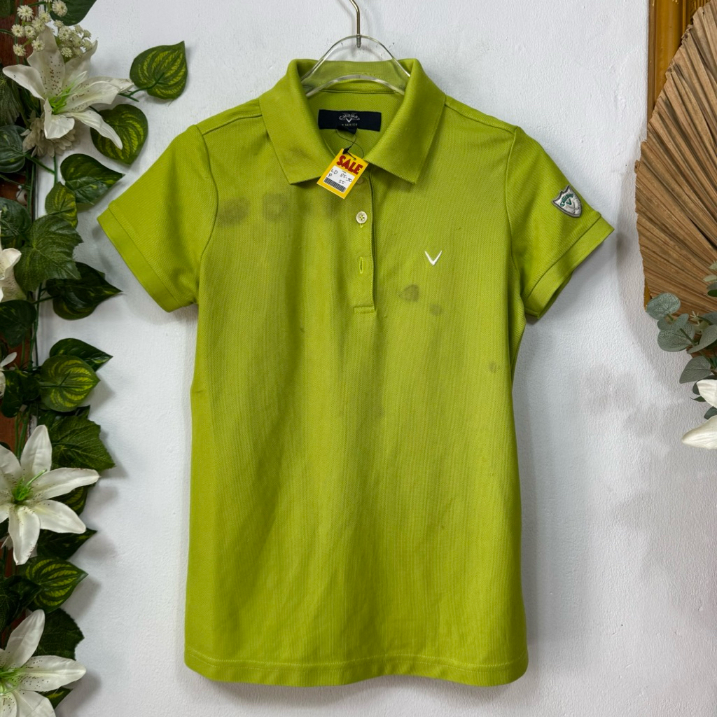 Kaos Kerah Hijau Neon noda