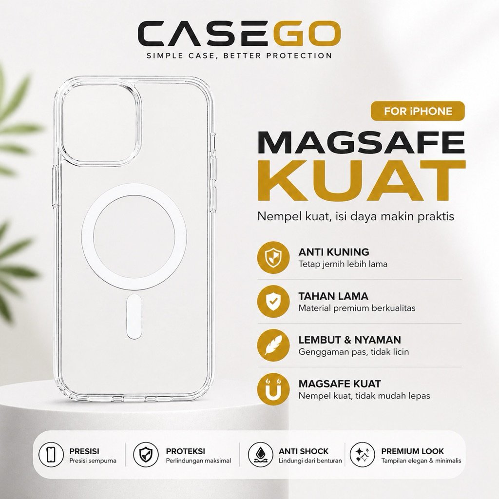 Casing iPhone 13 14 15 Softcase Magsafe Bening Anti Kuning Shockproof CaseGo