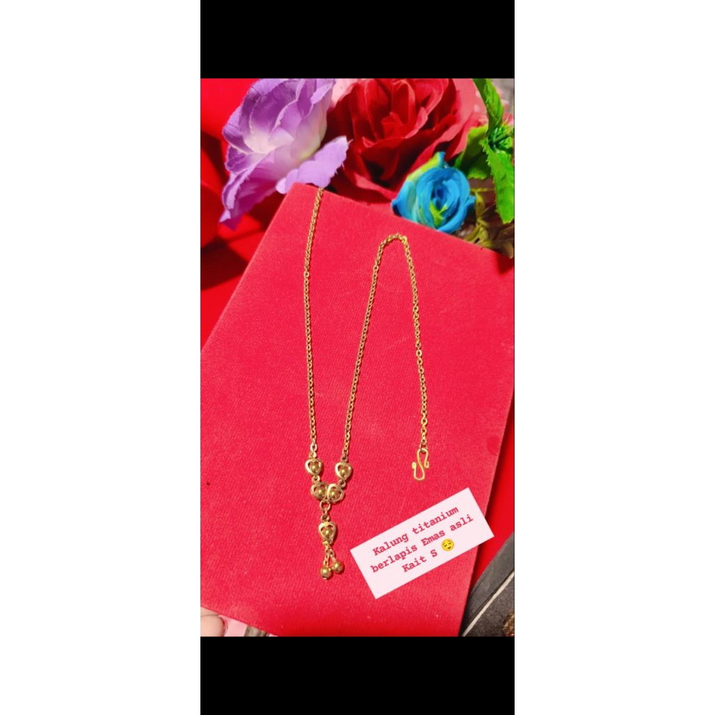 kalung love timbul perhiasan 23 karat titanium asli berlapis emas asli 23 karat kait s