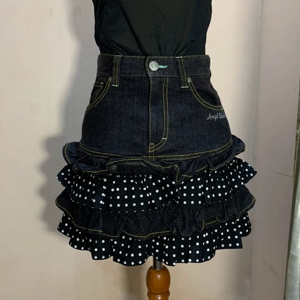 Angel blue like Mezzo Piano ruffled tiered polka polkadot skirt jeans y2k kawaii kawai coquette doll