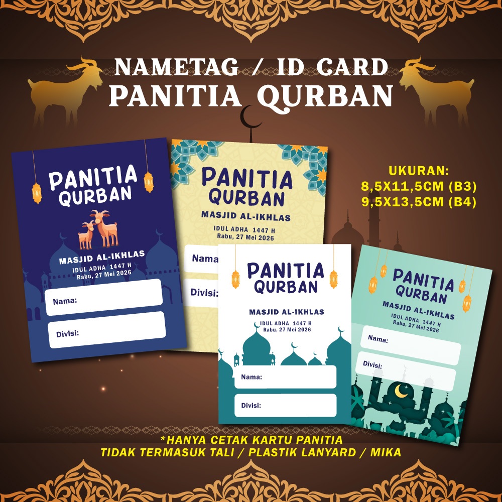 ID CARD NAMETAG Panitia Qurban Idul Adha / Nametag Kurban KARTU TANDA PENGENAL PANITIA KURBAN