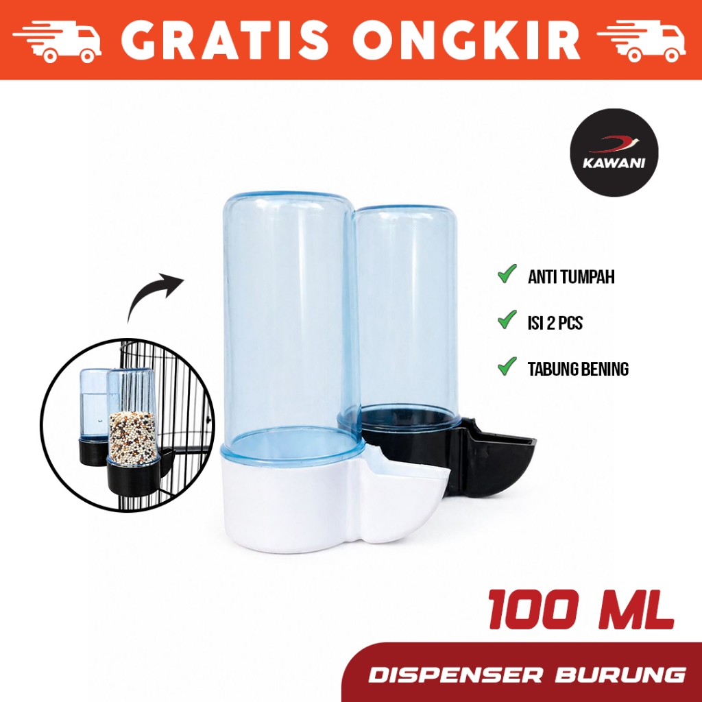 Cepuk Tabung Dispenser Burung Kenari Lovebird Hamster wadah Tempat pakan minum Burung