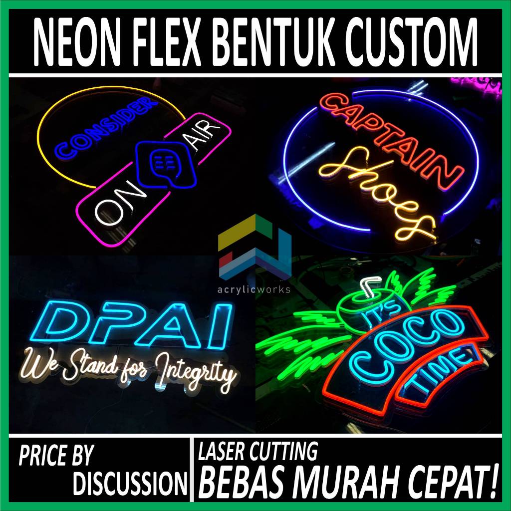 Custom Neon Sign LED Neon Flex Akrilik Custom Logo Tulisan Dekorasi Dinding Include Packing Kayu