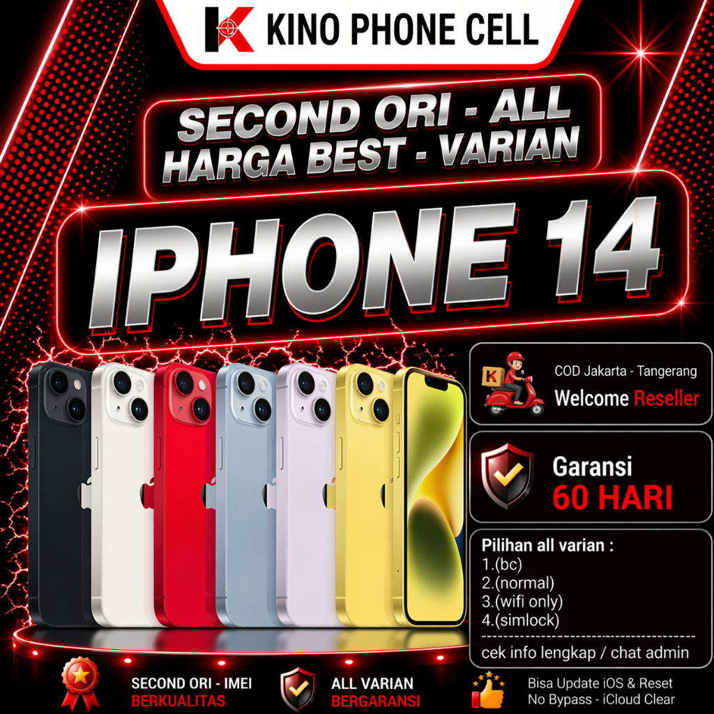 IPHONE 14 & 14 Plus Second Ori 128GB 256GB All Varian Bekas Buble Pack Kino Phone Cell