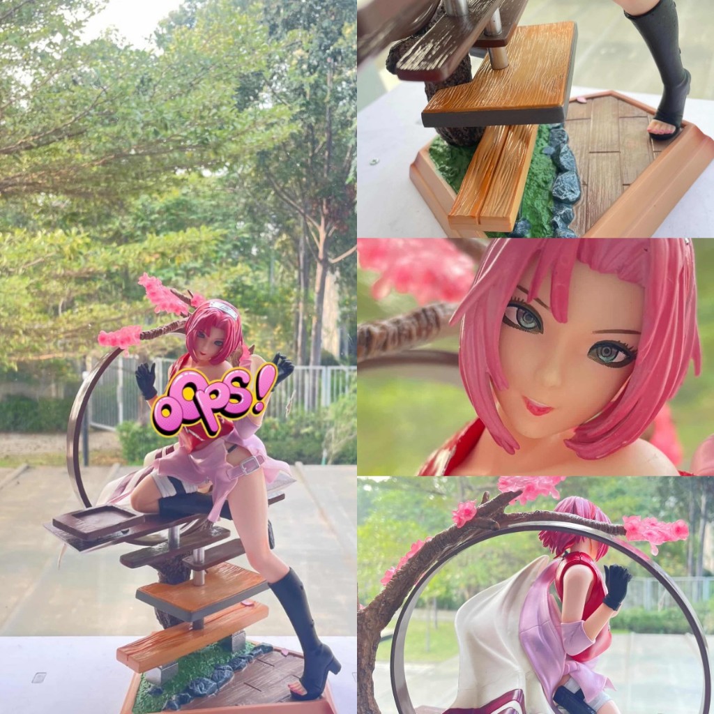 Figure Sakura Naruto Shippuden Kimono 35cm - High Quality Cast Off + Box Warna Kayu