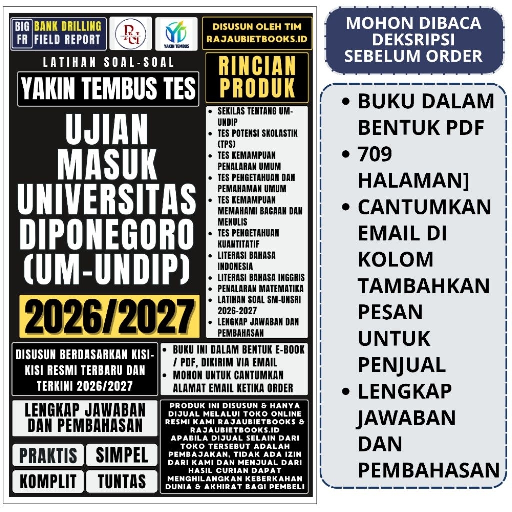 BUKU YAKIN TEMBUS TES UJIAN MANDIRI UM-UNDIP 2026 - SELEKS UJIAN MANDIRI MASUK UNIVERSITAS DIPONEGOR