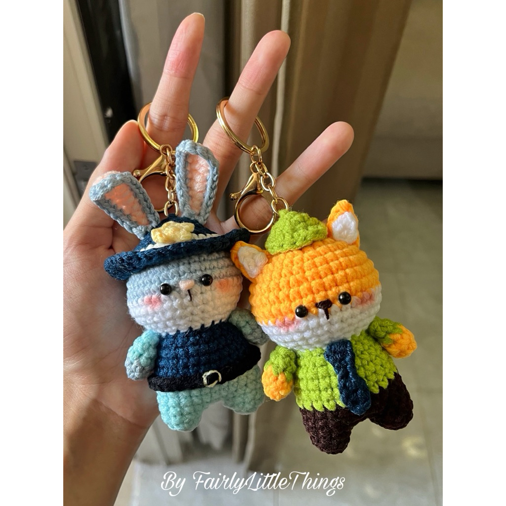 Crochet Keychain Nick Judy Zootopia/Bag Charm Zootopia/Crochet Zootopia Couple/Nick and Judy Crochet