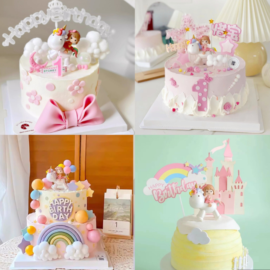 Topper Kue Unicorn Lucu Hiasan Kue Ulang Tahun Anak Perempuan Dekorasi Unicorn Gemoy