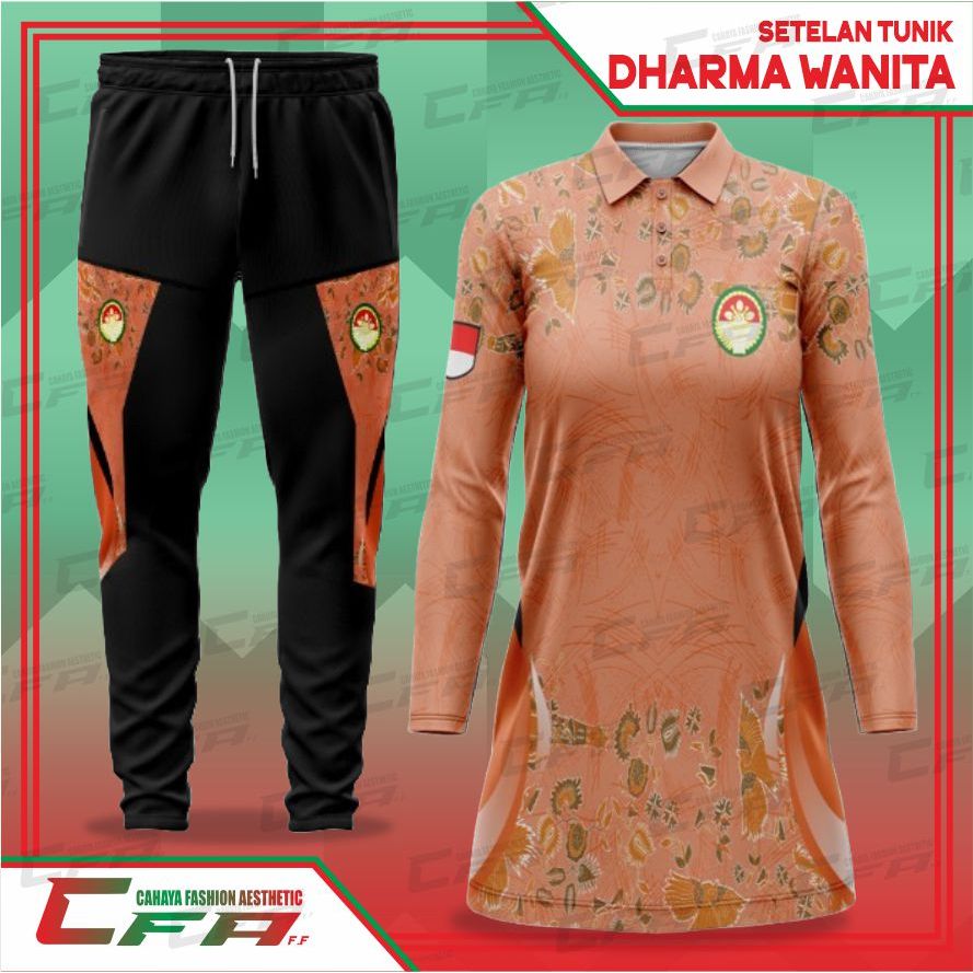 CFA SETELAN TUNIK WANITA DHARMA WANITA LENGAN PANJANG DRYFIT MILANO FULL PRINTING BAJU OLAHRAGA ELEG