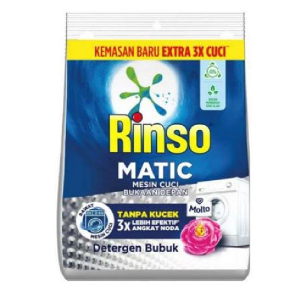 rinso matic deterjen bubuk + molto mesin cuci bukaan depan 1.8 kg