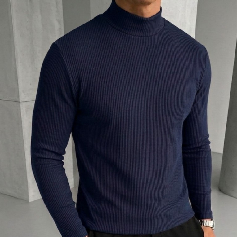 Baju Kaos Rajut Turtleneck Pria Terbaru Lengan Panjang Kerah Tinggi