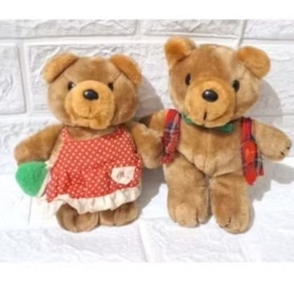 boneka tedi teddy bear beruang kostum baju overall denim original.brand mcd mcdonalds lepas segel be