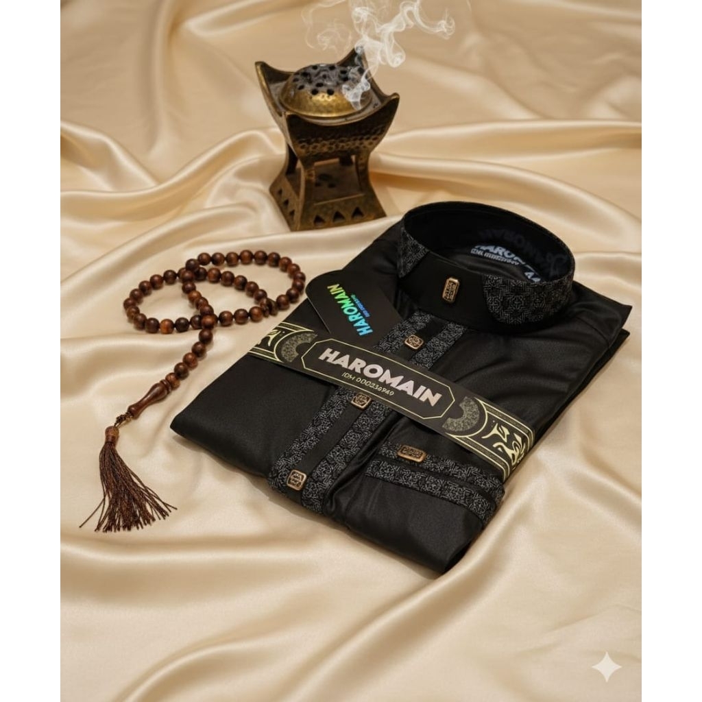 Jubah Haramain kombinasi nonmanset/Jubah Haramain putih/jubah hitam Haramain