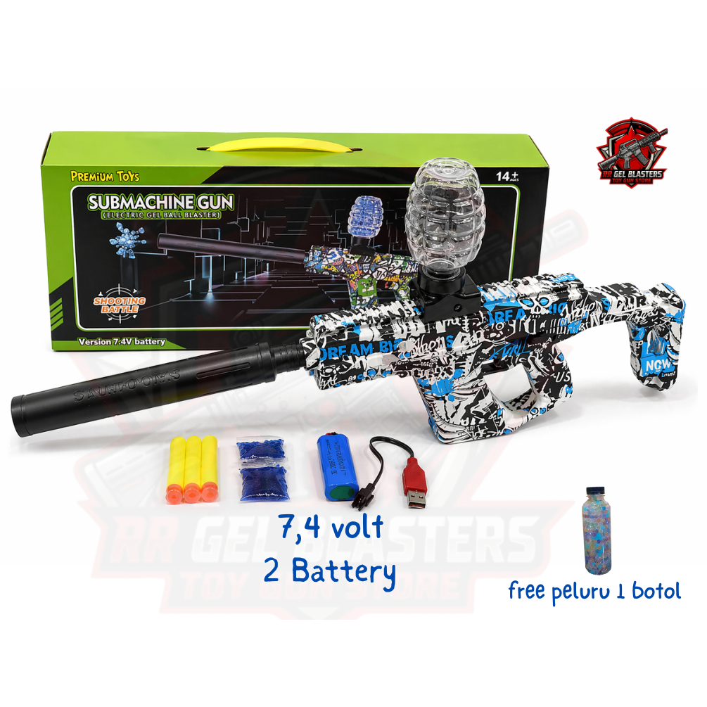 VECTOR Submachine Water Gel Blaster Full Auto 3 mode – 2 Battery 7.4V Mainan Anak