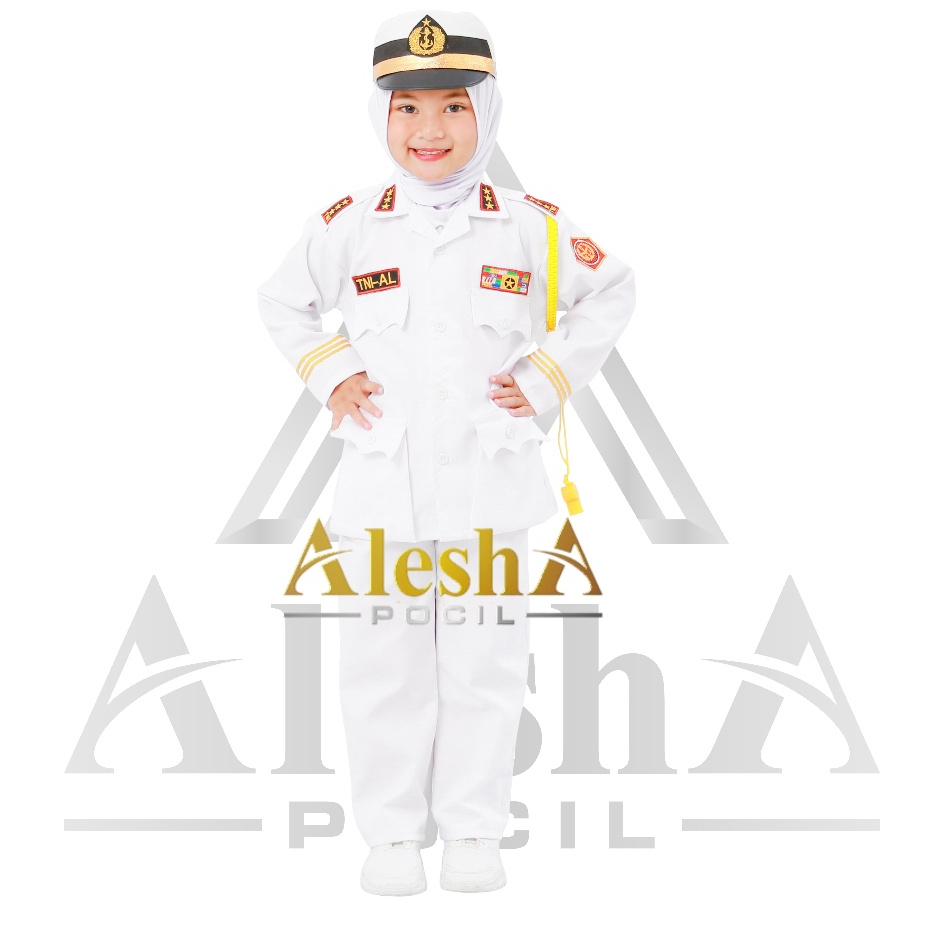 Baju TNI AL Anak Perempuan Tangan Panjang  Seragam Tentara Anak Kostum Profesi TK PAUD Karnaval Set 
