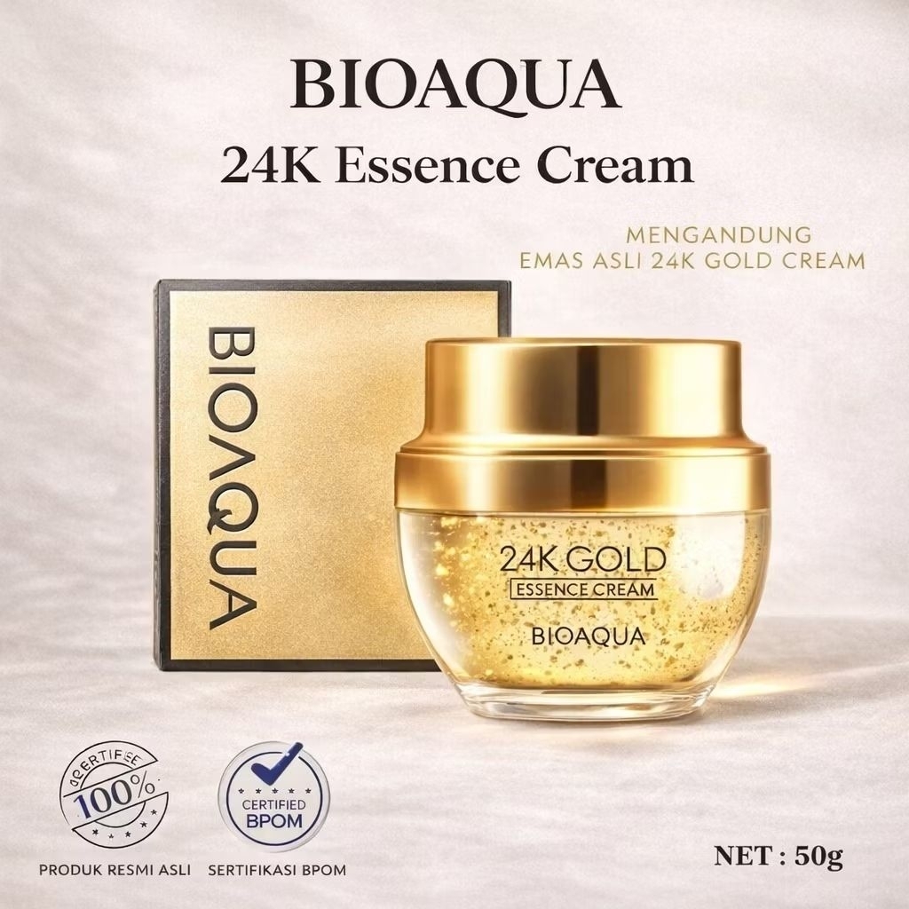 Bioaqua 24K Gold Essence Cream & Serum 50g - Melembapkan, Mengurangi Kerutan, Membantu Elastisitas K