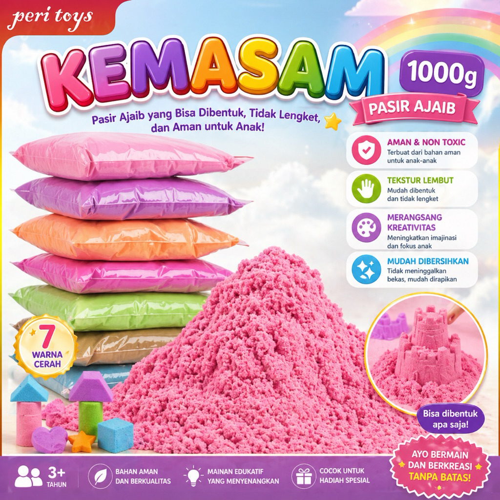 MAINAN pasir ajiaib 1 kg warna warni murah/Mainan pasir ajiaib edukasi anak anak