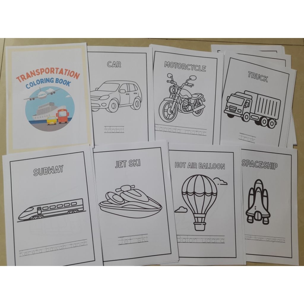 Worksheet anak lembar mewarnai seri transportasi