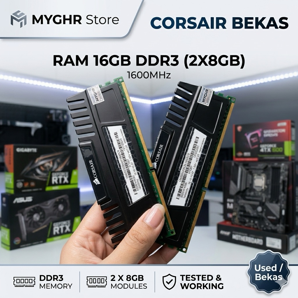 Corsair Vengeance DDR3 16GB (2x8GB) 1600MHz - RAM Gaming Bekas Berkualitas