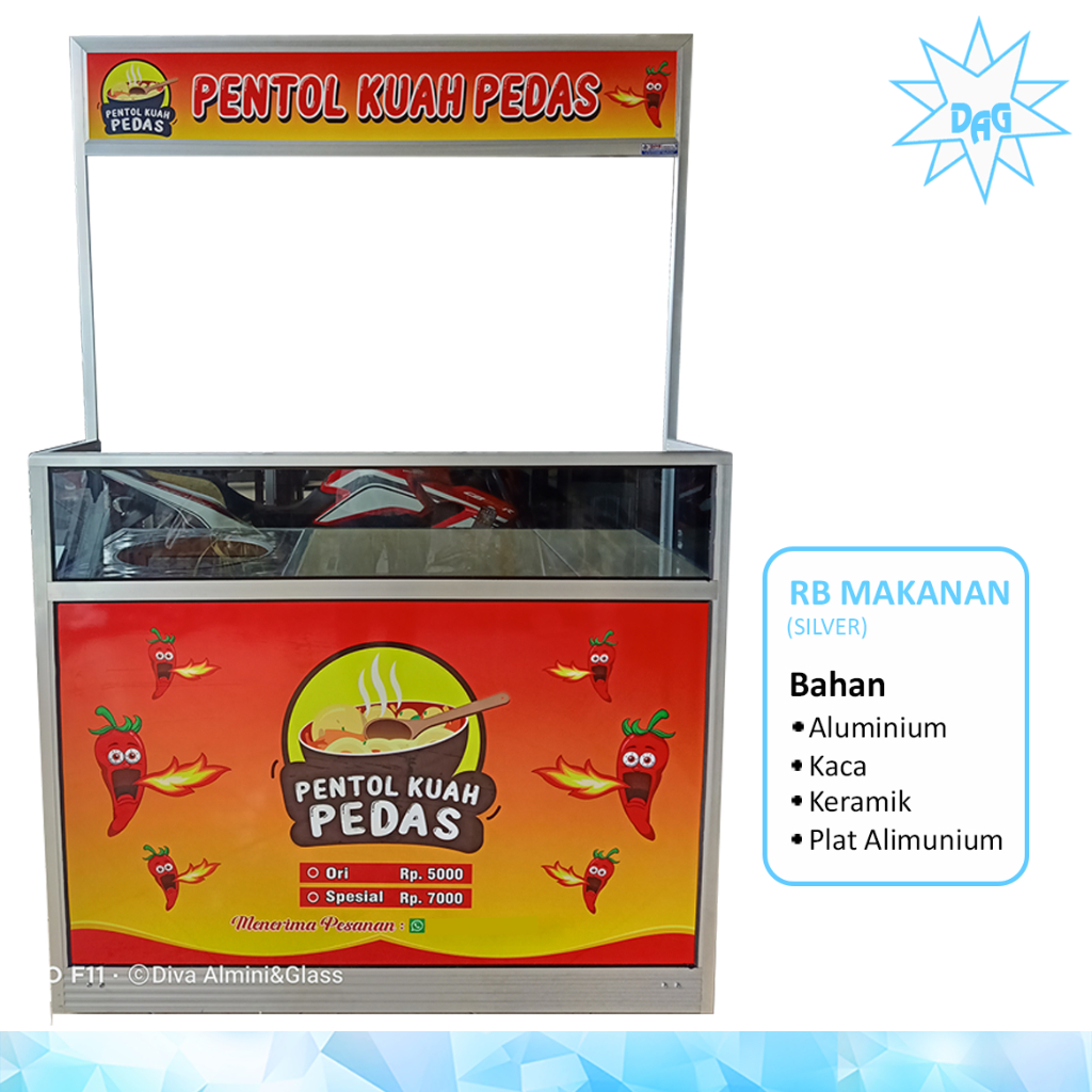 Rombong pentol atau es aluminium ekonomis include roda