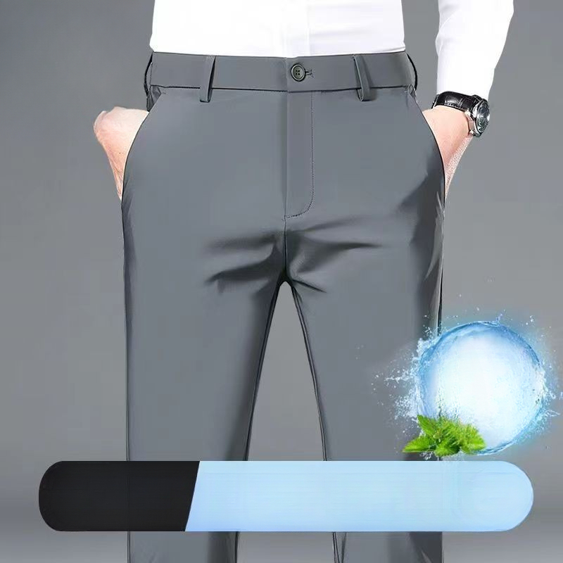 Ice Silk Stretch Wrinkle-Resistant Trousers/High-Waist Men's Ice Silk Pants Thin Loose Straight Pant
