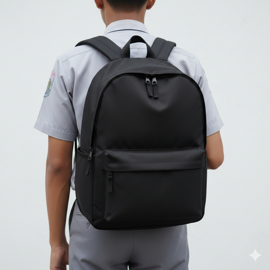 tas ransel polos hitam,tas sekolah polos hitam cowo cewe