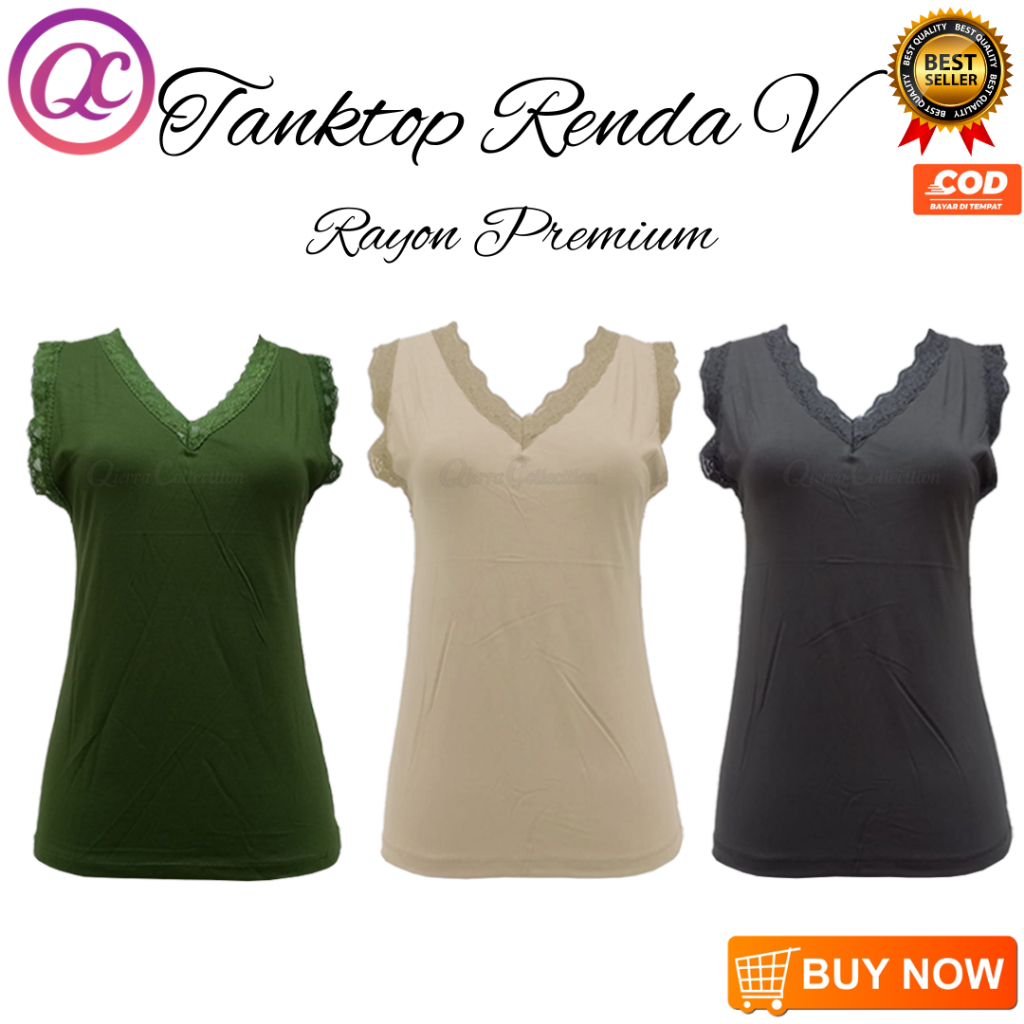 Tanktop Wanita Kerah V Renda Rayon Premium Adem, Lembut, dan Menyerap Keringat Tangtop Tengtop Sexy