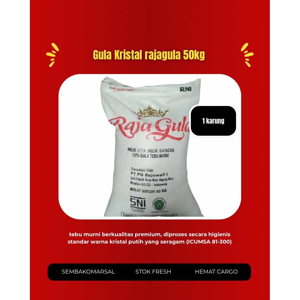 Grosir Gula Pasri RAJAGULA 50kg Sak Gula Kristal Putih SNI Putih Bersih Kirim Cargo Hemat