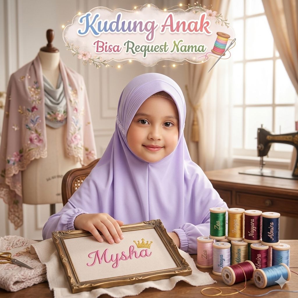kerudung Anak Bordir Request nama / jilbab sekolah Anak Request nama