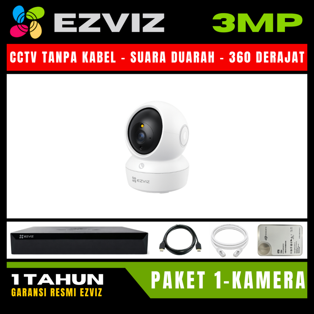 Paket CCTV EZVIZ 3MP 4 Channel 1 Kamera CCTV WIFI Camera Wireless Kamera Wifi