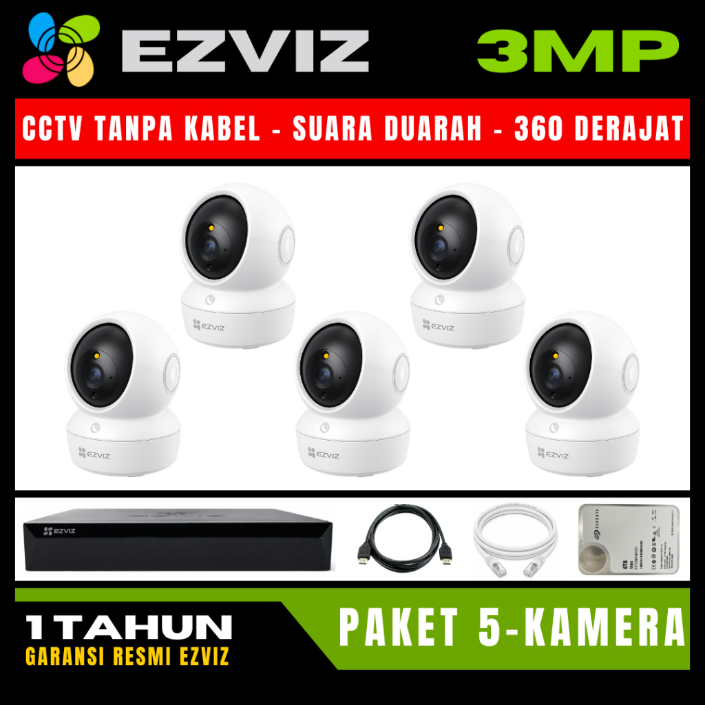Paket CCTV EZVIZ 3MP 8 Channel 5 Kamera CCTV WIFI Camera Wireless Kamera Wifi
