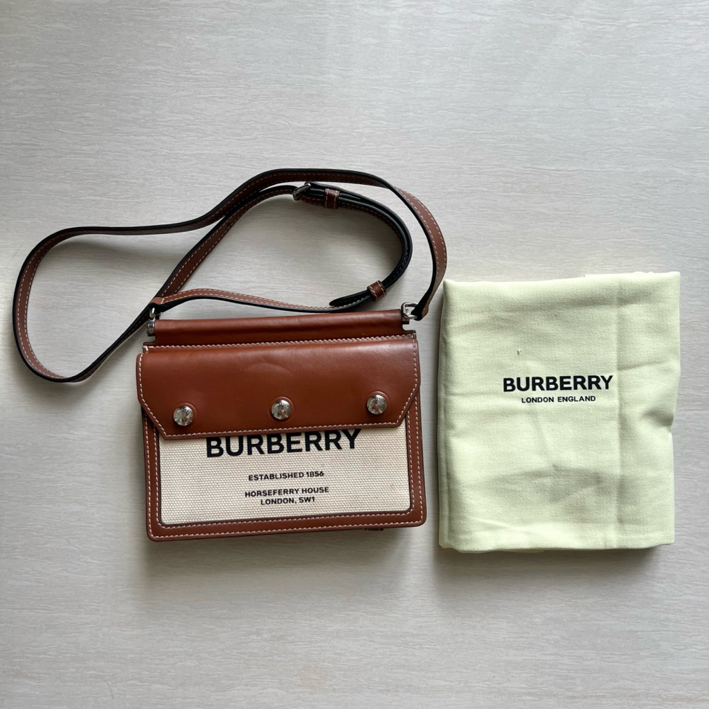 PL Burberry Smooth Calf Canvas Horseferry Print Mini Title Sling Crossbody Bag SHW (with dustbag)