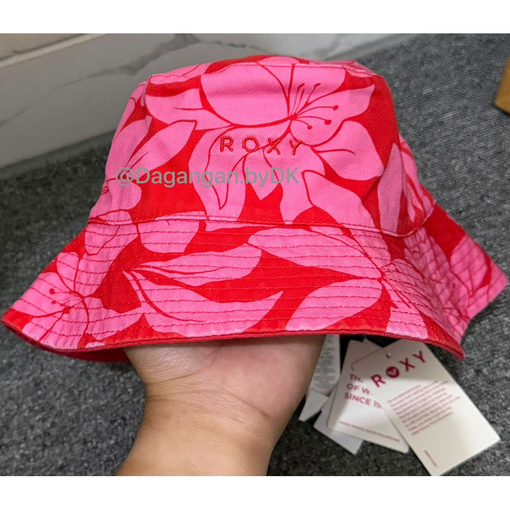 Topi Roxy Bucket Hat 2 Sisi Original 100% Pink Red