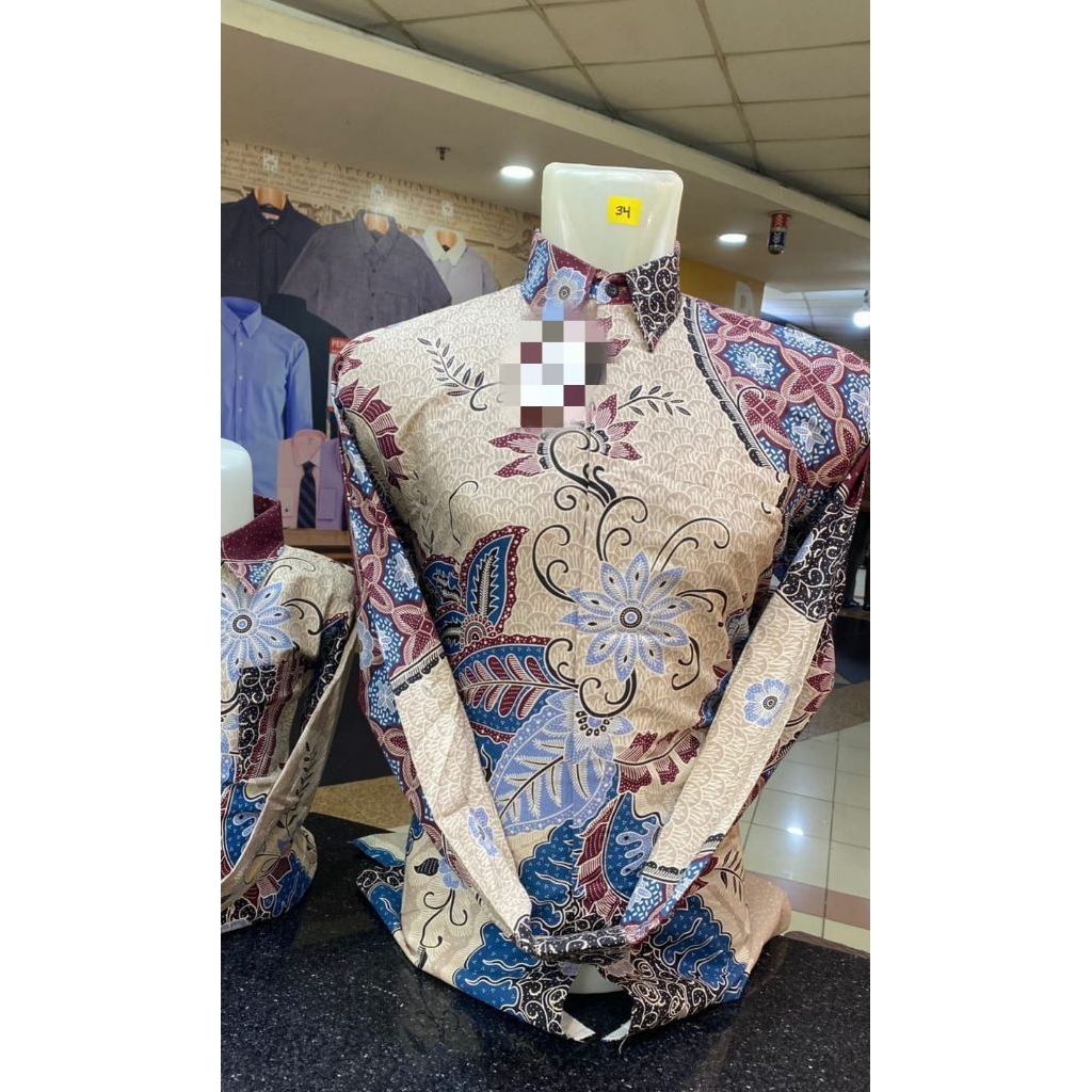 Baju batik pria lengan panjang full puring
