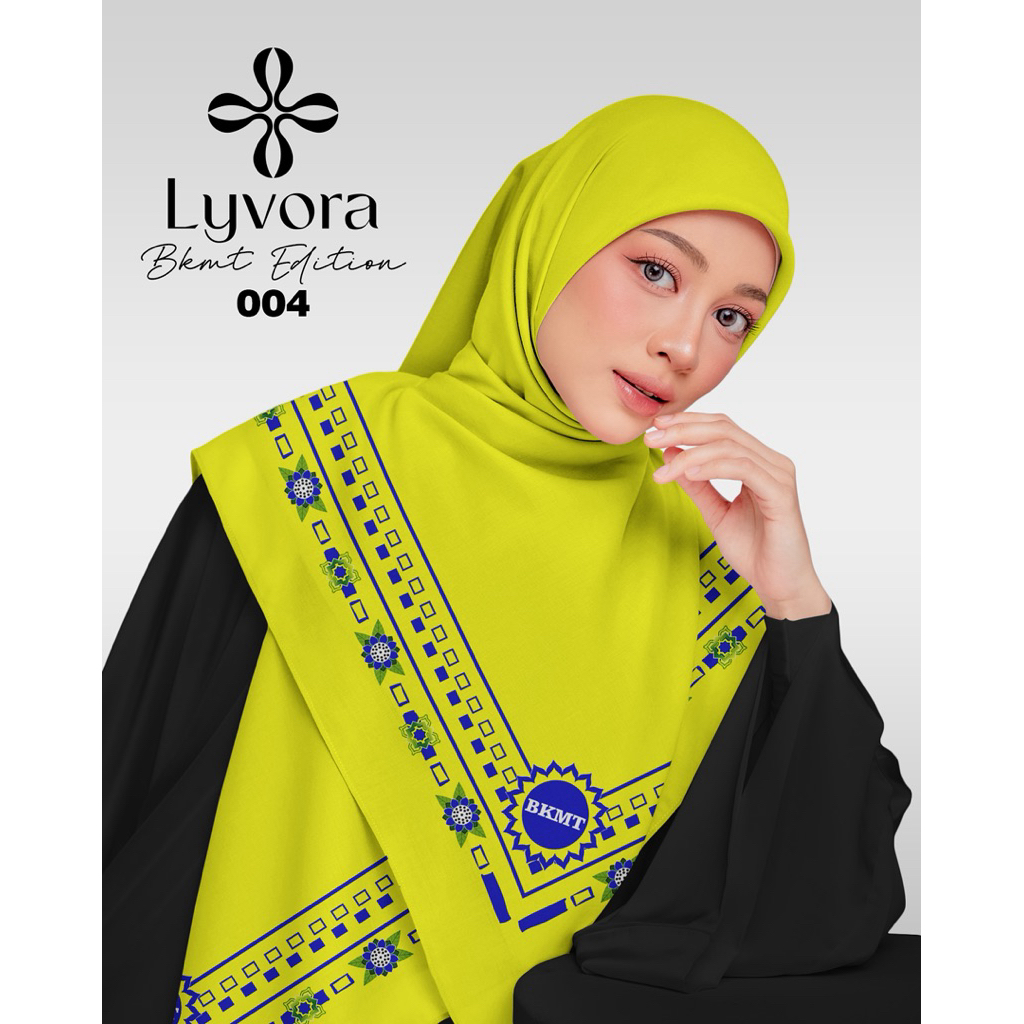 Jilbab BKMT - 004 Kuning - Hijab Voal Premium Lyvora – Segi Empat Adem, Laser Cut, Zipper Bag