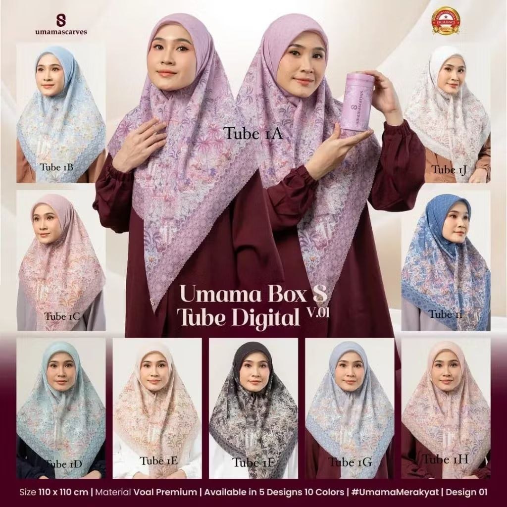 Hijab Motif Umama Scarves Tube Kerudung Umama Packing Tabung Umama Scarves Cylinder