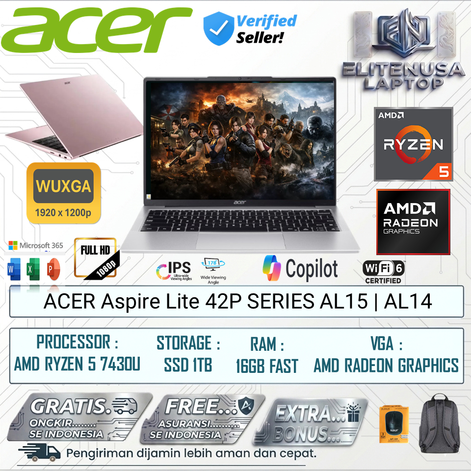 Laptop Acer Aspire Lite 15 AL15 42P AMD RYZEN 5 7430U | AL14 42P AMD Ryzen 3 5300U 16GB 1TBWUXGA IPS