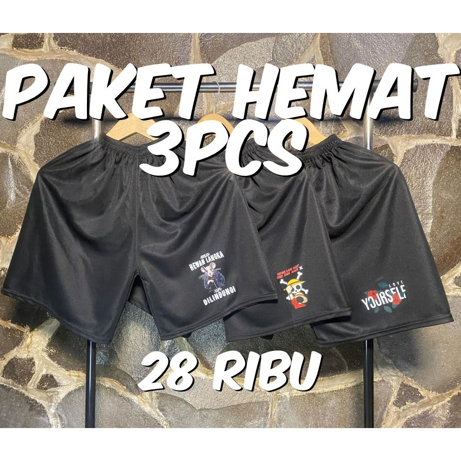 Paket Hemat 3 Pcs Celana Boxer Pria Wanita / Celana Tidur / Celana Olahraga / Celana Santai