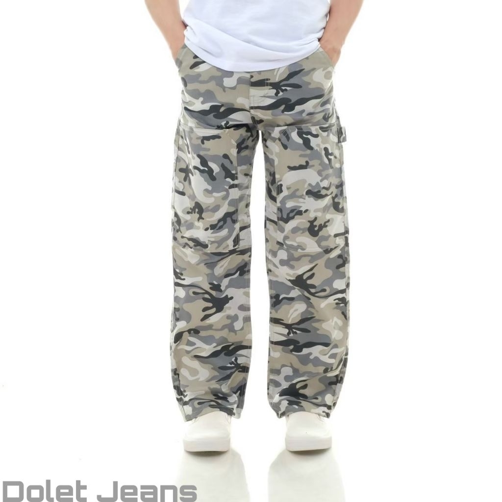 Celana Loreng Panjang Pria Carpenter Pants Loreng Camo White Putih Loose Fit Non Stretch