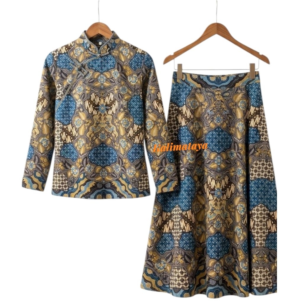 one set rok & blus batik baju kantor seragam maldse