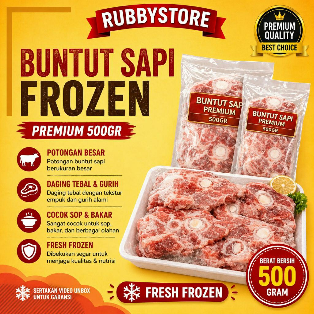Buntut Sapi Mini Cut Premium 500gr Fresh Frozen Tebal Gurih Cocok Sop & Bakar