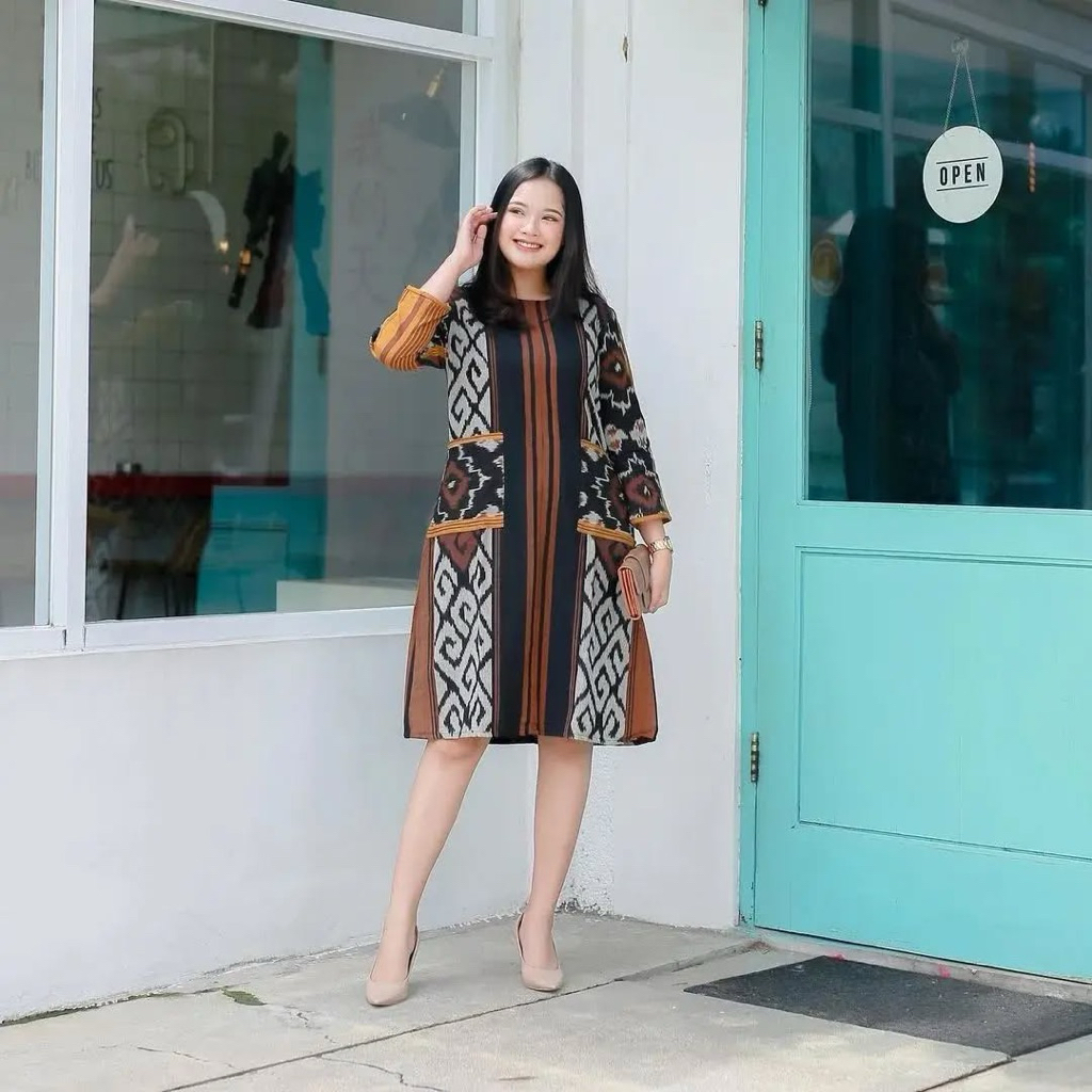 Baju Tenun Couple Seragam Kerja Kemeja Casual Dress Tenun Tunik