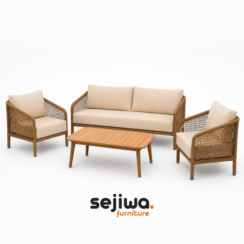 Sejiwa Furniture - Set Sofa Tamu Outdoor Rotan Sintetis / Kursi Tamu Outdoor Anyaman Rotan Sintetis