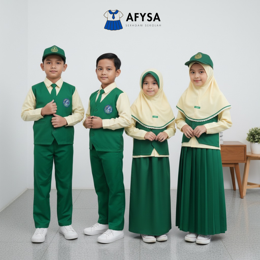 Seragam Sekolah Anak TK Hijau Muhammadiyah Krem Panjang - Baju TK Nasional