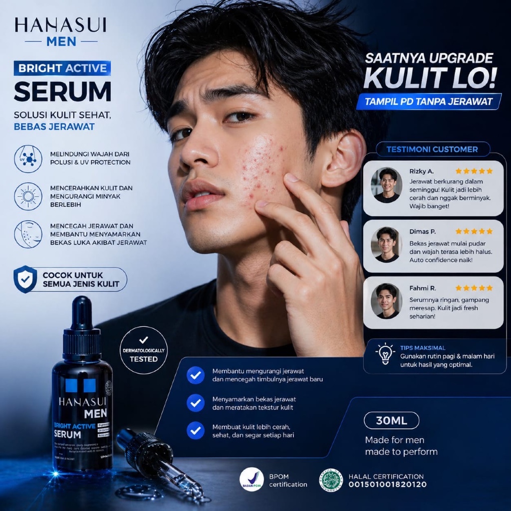 SERUM PEMUTIH WAJAH PRIA SERUM WAJAH HANASUI MEN BRIGHT ACTIVE SERUM 20ML