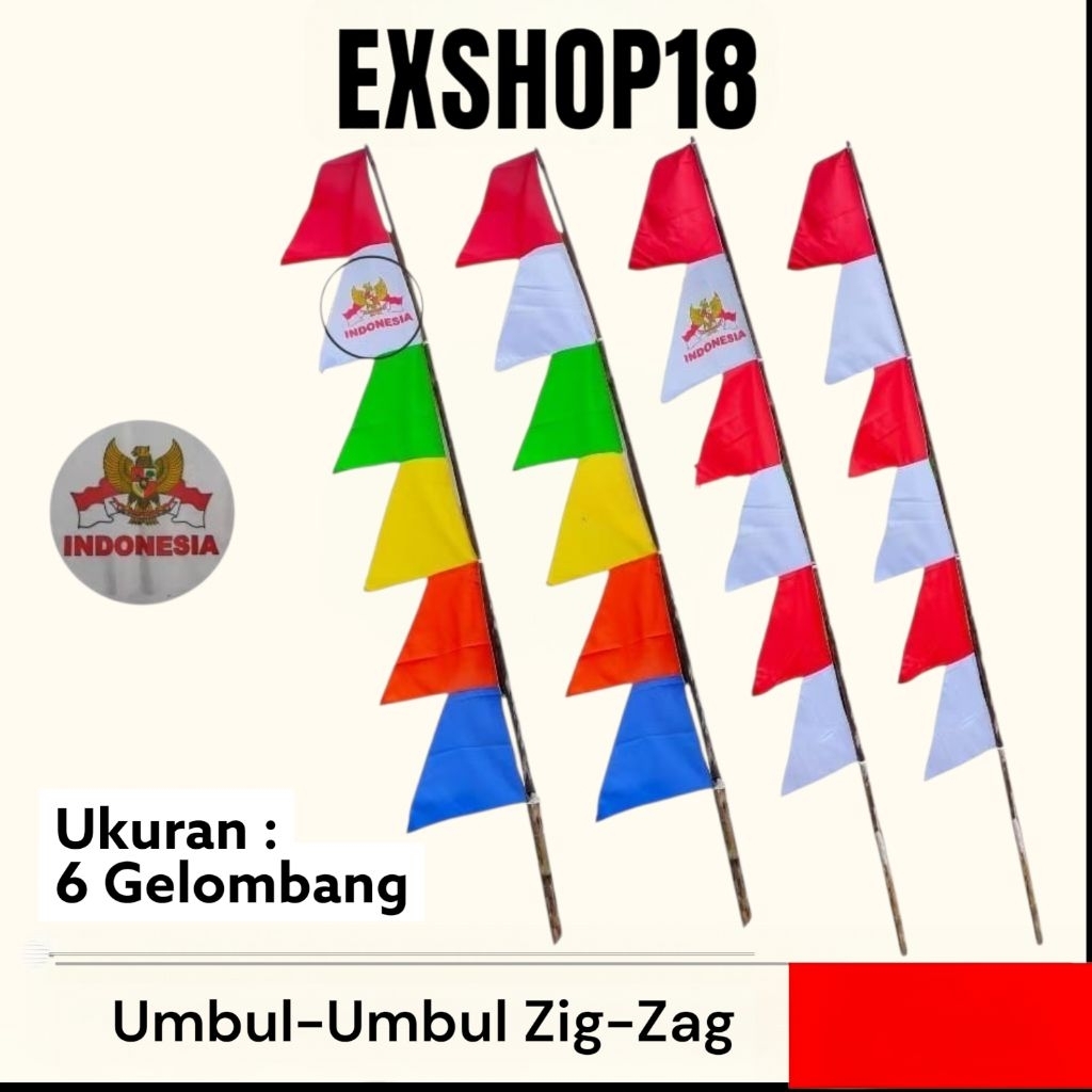 Bendera Umbul-Umbul  Merah Putih Segitiga 6 Gelombang / Umbul Umbul Warna Warni / Bendera Umbul-Umbu