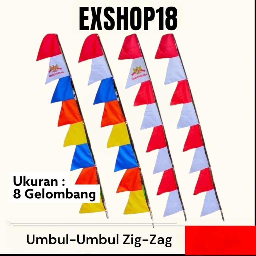 Bendera Umbul-Umbul  Merah Putih Segitiga 8 Gelombang / Umbul Umbul Warna Warni / Bendera Umbul-Umbu